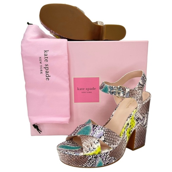 Kate Spade New York Womens Platform Sandals 10M Grace Lemon Sorbet Leather - Picture 13 of 14